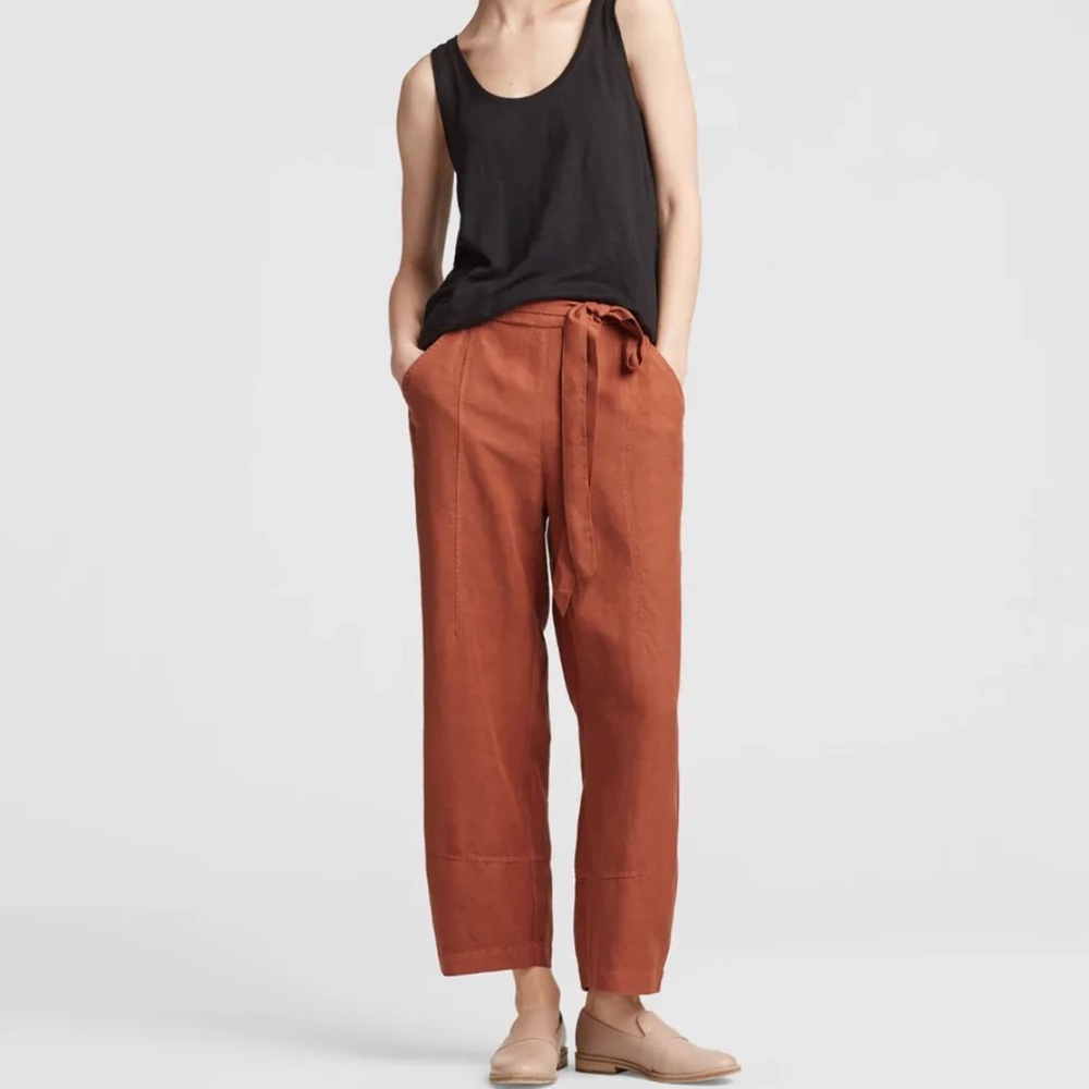 Eileen Fisher Ankle Lantern Pants Terracotta Tencel/Linen